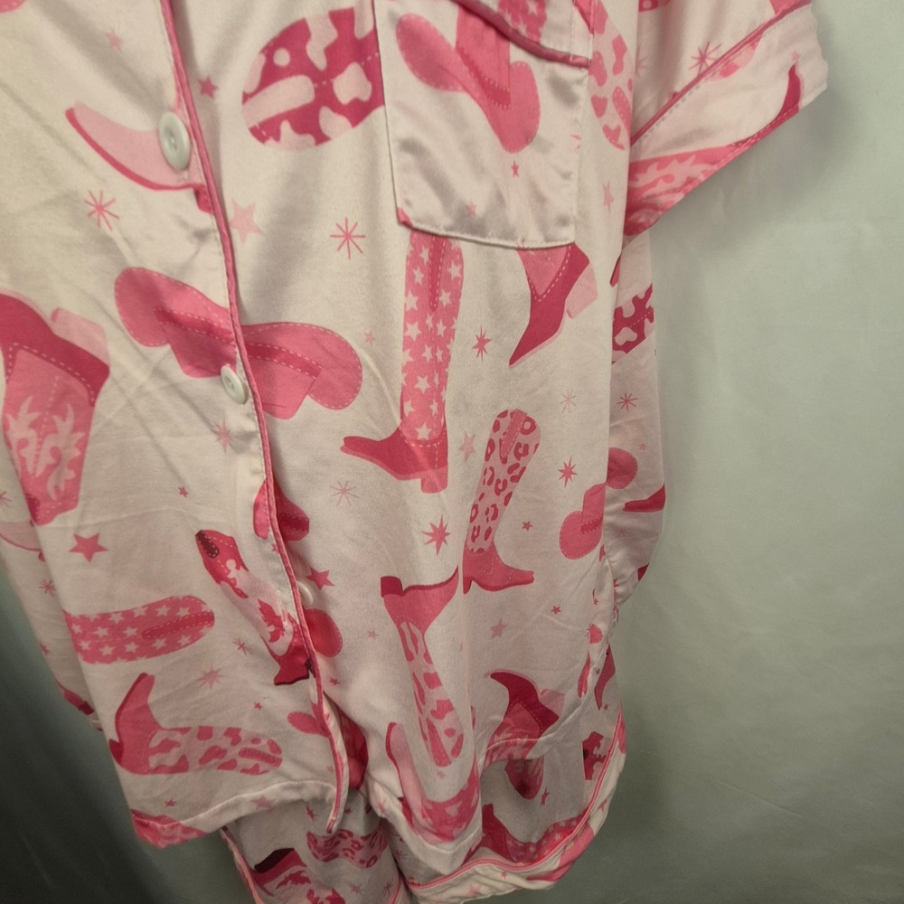 Pink Cowboy Boot Pajama Set Women XXL Pink Excellent Western Print - Picture 3 of 7